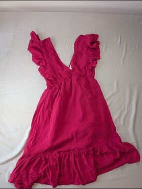 Ruffled Deep V Mini Dress in Fuchsia